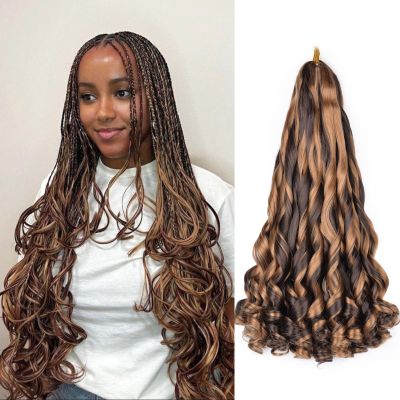 Loose Wave French Curl Braiding Hair for Box Braids 75g/Pack Synthetic Hair Extensions for Black Women 22 Inch 8 Packs Bouncy Ombre Pre Stretched Braiding Hair (22 Inch,8 Packs,P4/30