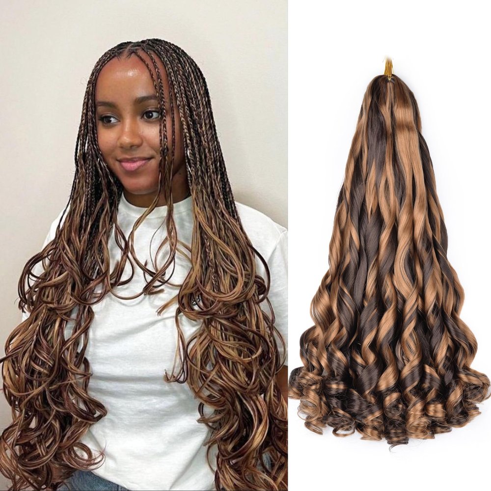 Loose Wave French Curl Braiding Hair for Box Braids 75g/Pack Synthetic Hair Extensions for Black Women 22 Inch 8 Packs Bouncy Ombre Pre Stretched Braiding Hair (22 Inch,8 Packs,P4/30