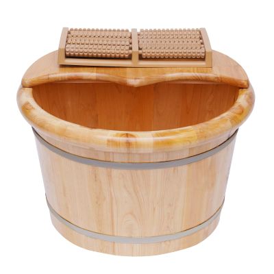 BGYUHWQ Wooden Foot Basin, Cedar Wood Foot Basin with Cover Plate, Wooden Bucket Foot Bath with Massage