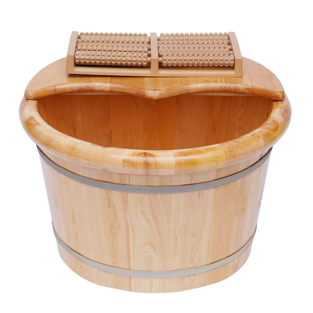 BGYUHWQ Wooden Foot Basin, Cedar Wood Foot Basin with Cover Plate, Wooden Bucket Foot Bath with Massage