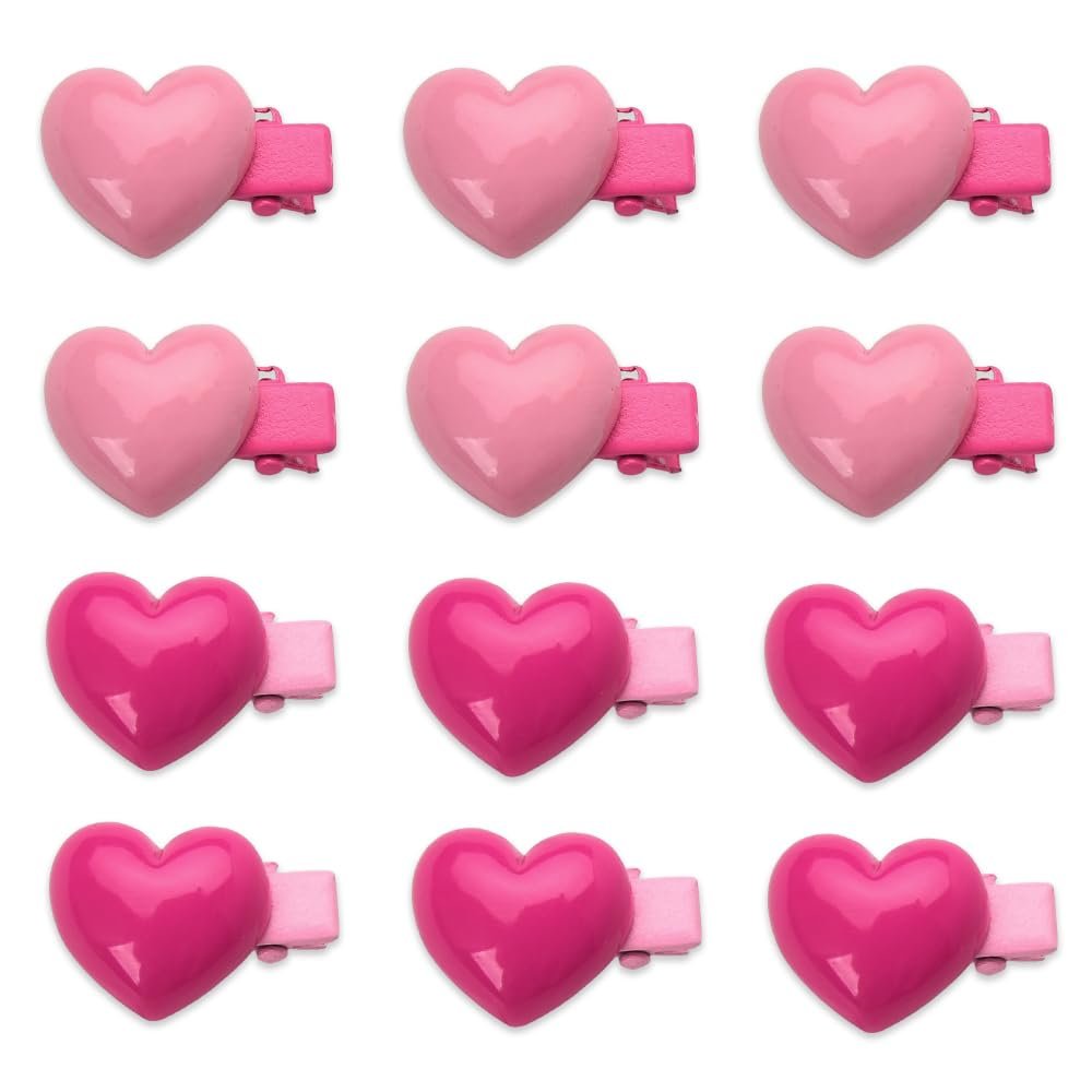 Mini Heart Hair Clips Valentines Cute Hair Barrettes for Bangs Non slip Metal Duckbill Hair Clips 12PCS Hairpins Pink Hair Accessories for Girls Holiday Party