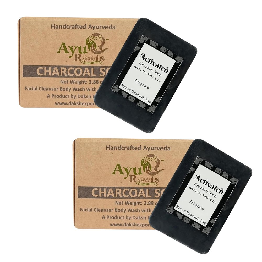 AyuRoots Charcoal Soap Activated Charcoal Bar, All Natural, Cleansing Handmade Vegan Soap | 3.88 Oz (2)