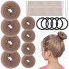 FANDAMEI Donut Bun Makers- 4PCS Extra Small 4 PCS Small Hair Bun Maker for Kids, Ballet Bun Donuts for Hair, with 5 Elastic Hair Ties and 40 Pins (Tan Brown) view 1