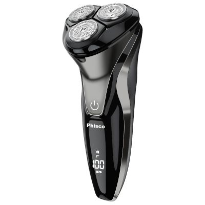 Electric Razor for Men - Phisco Corded and Cordless Rechargeable 3D Rotary Shaver for Men with Pop-up Sideburn Trimmer Wet and Dry