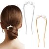2Pcs French Hair Pins with Pearl U-Shaped French Twist Hair Pin Metal French Pin for Women Girls Large French Clip Vintage Hair Sticks Double Prongs Hair Pin Hairstyle Accessories, Gold and Silver view 1