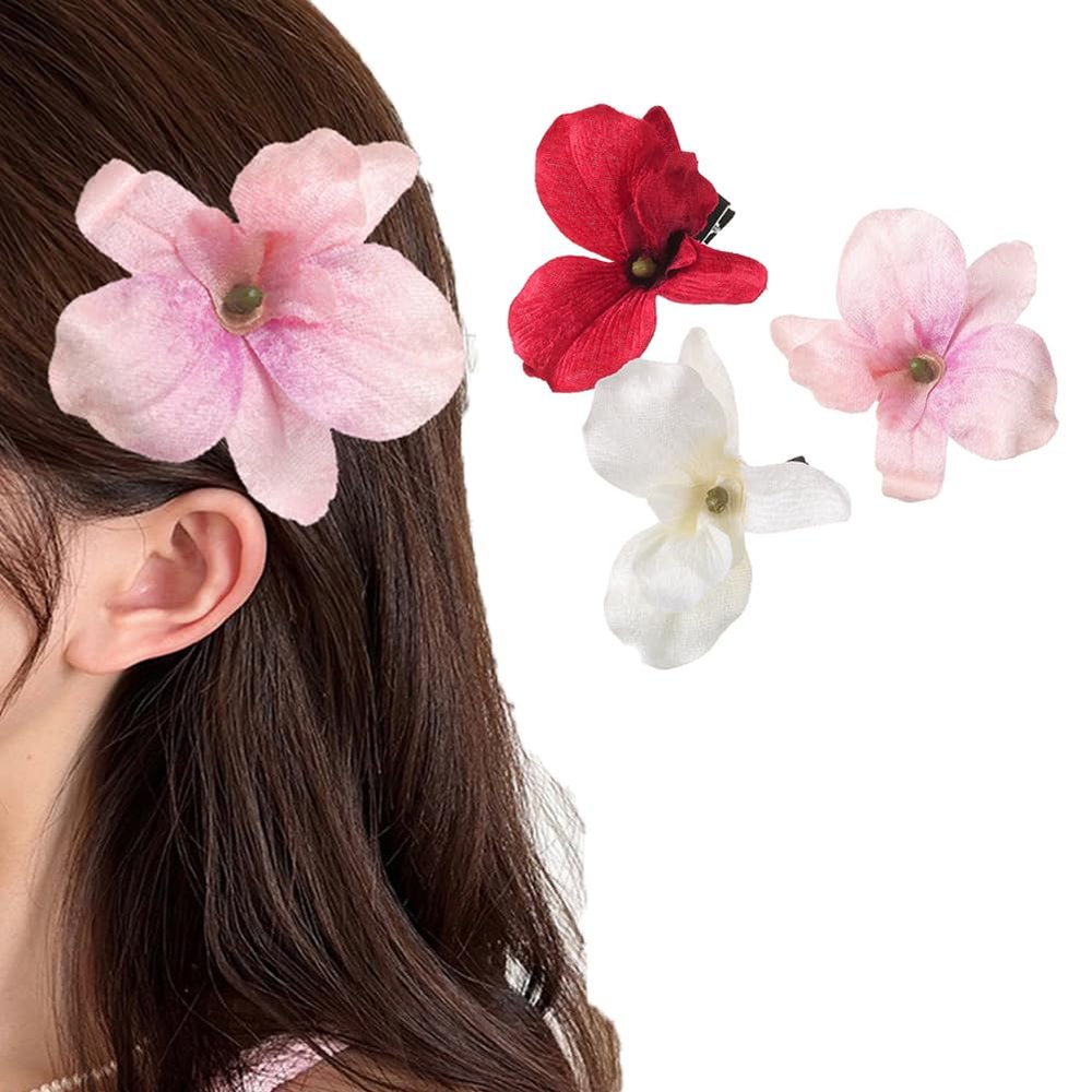 3Pcs Artificial Flower Hair Clips Orchid Flower Hair Pins Bohemian Flower Hair Barrettes Hawaiian Hair Accessories for Women Vacation Beach Party Wedding (Random Color)