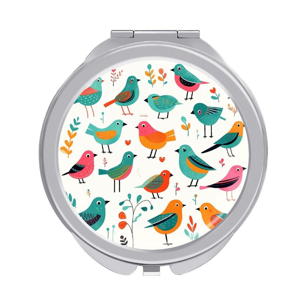 QWJKM Bird Clip Art Compact Mirror Travel Makeup Mirror Magnifying Double-Sided Handheld Mini Mirror Portable Round Cosmetic Mirror for Purses and Pocket Unique Gift