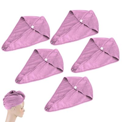 5PCS Microfiber Hair Towel, Hair Drying Towel Quick Dry Hair Towels Hair Turban Towel with Button for Wet Hair 9.1x25.6inch
