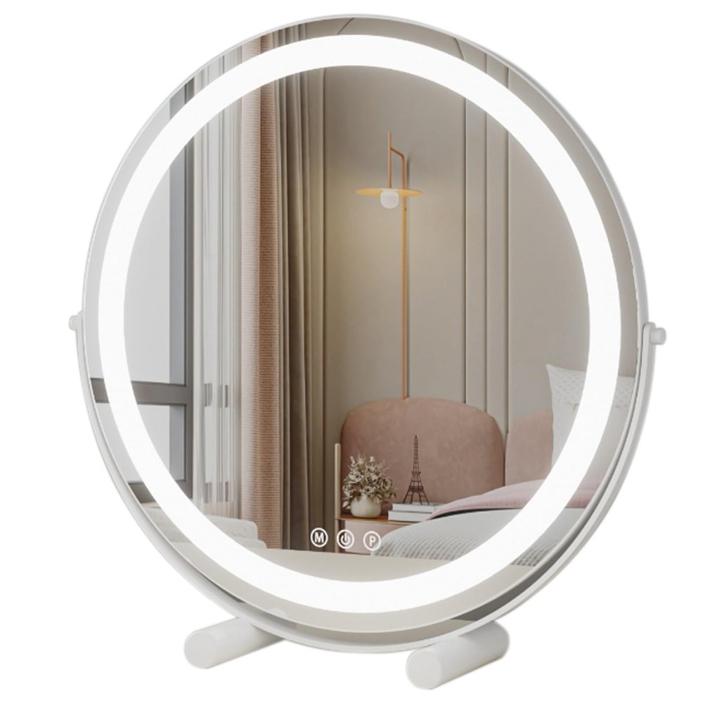 360Rotation Light Up Mirror 3 Colors Brightness Adjustable, Rechargeable Vanity Mirror With Lights, 360Rotation Touch Screen Vanity Mirror, White, Double Sided 360Cordless Rechargeable(White,40cm/1
