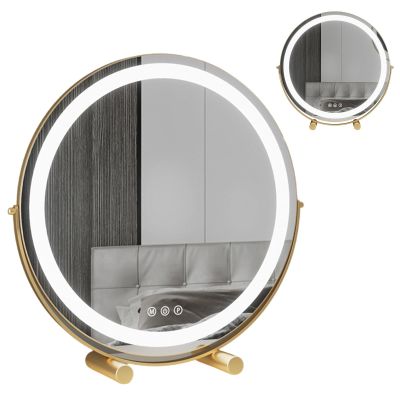360Swivel Rechargeable LED Magnifying Mirror3 Colors Brightness Adjustable Makeup Mirror With Lights, Large Lighted Makeup Mirror, Rechargeable Lighted Makeup Mirror, 2-Sided Mirror for Desk(Gold,40