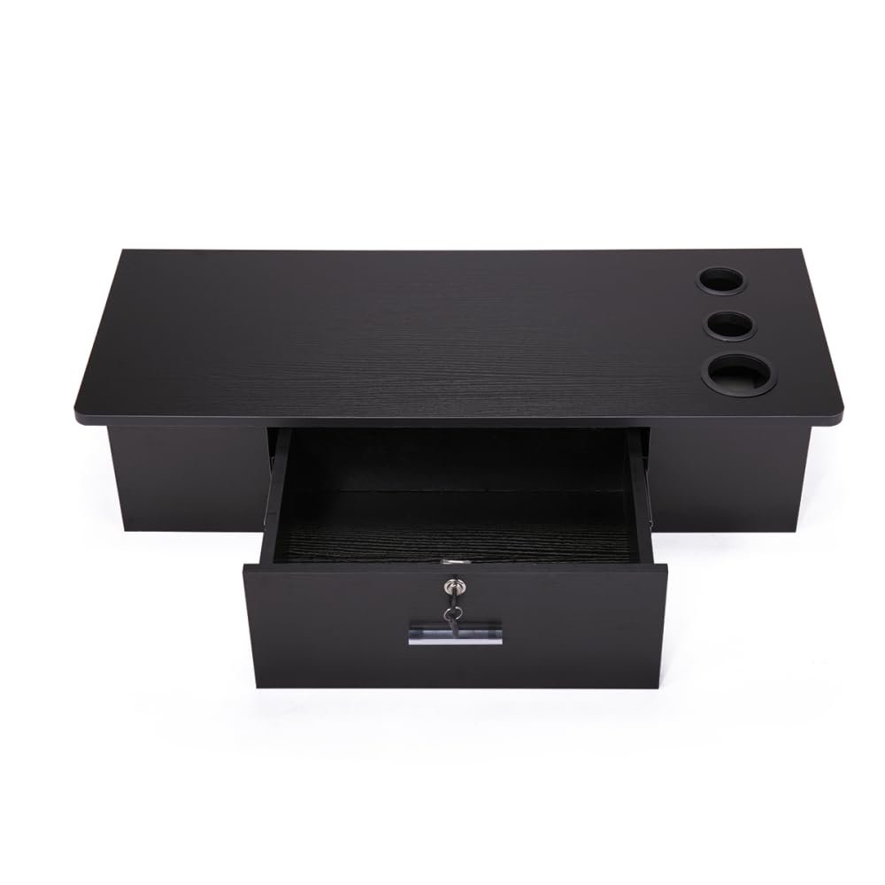 RadiantName Classic Wall-Mounted Styling Station with Drawer and Tool Holes, Vanity Table, Dressing Table, Equipment for Barber Beauty Spa Salon Shops, Black