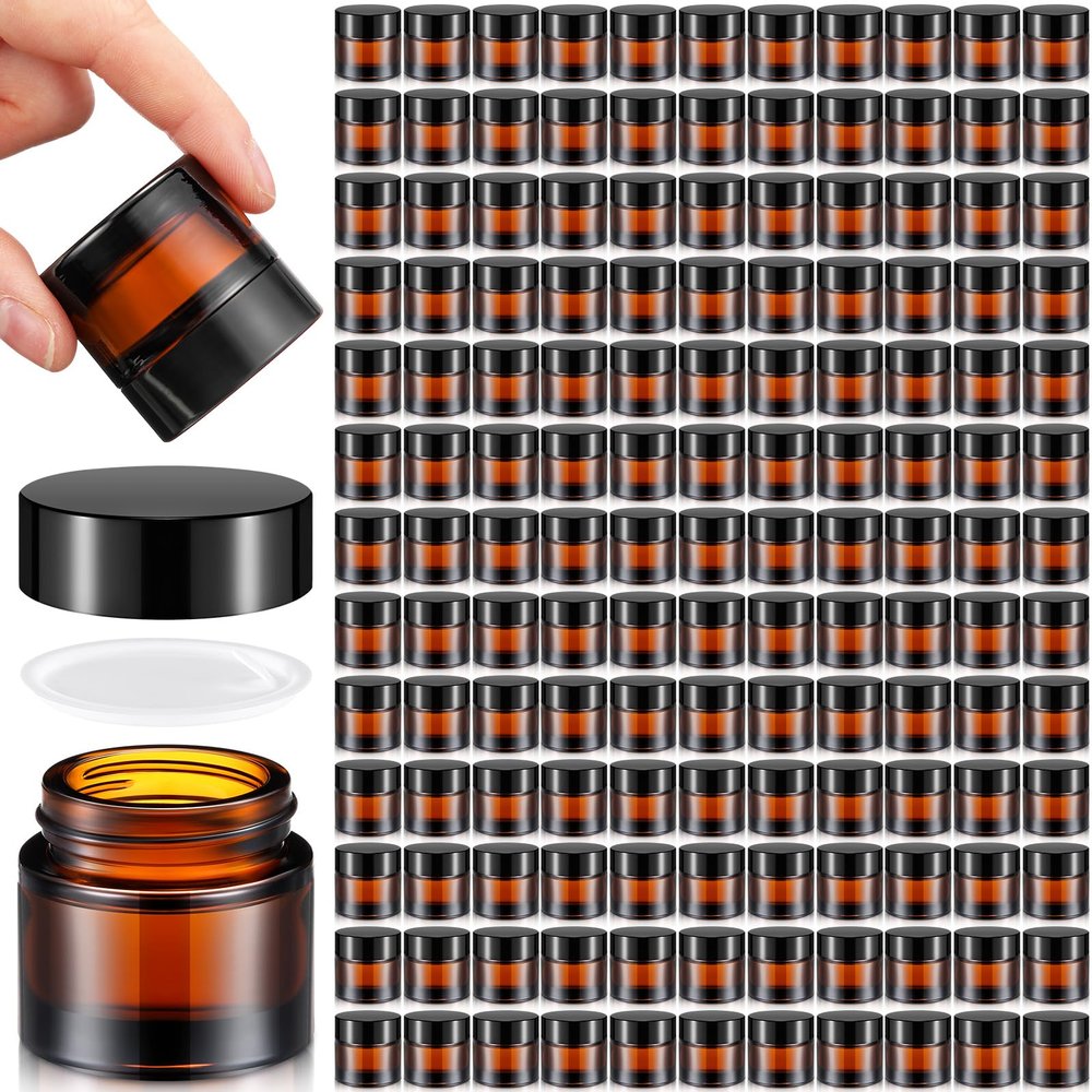 140 Pack 10ml Glass Jars with Lids Small Lip Balm Containers 10ml Sample Jars Travel Size Containers for Lip Balm Cream Lotion Makeup Cosmetic Skincare Travelling Retail Store(Amber)