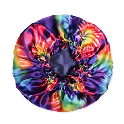 100% Mulberry Silk Bonnet for Sleeping Women - Handmade in USA 19 Momme Double Layer Reversible Silk Hair Wrap, Non-Slip Bonnet for Curly & Natural Hair, Luxury Hair Protection (Purple Tie-Dye)