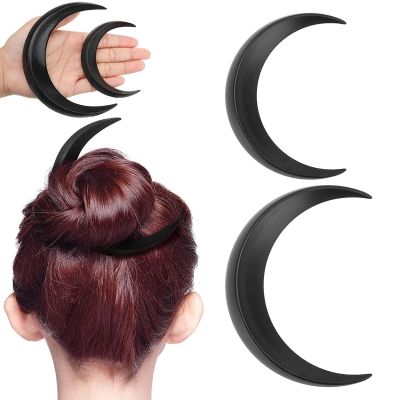 2PCS Moon Hair Fork, Hair Sticks Moon Hair Clip Sailor Crescent Moon Hair Accessories Portable Moon Hairpin Hair Styling Tool 2 Sizes (Black)