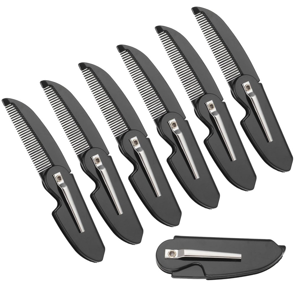 6 Pack Beard Comb for Men, Portable Folding Mustache Comb, Travel Pocket Size Hair & Facial Hair Grooming Kit, Premium Plastic Mens Combs for Beard Care, Gift Idea