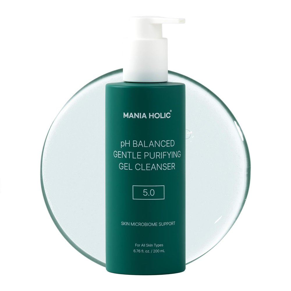 MANIA HOLIC pH Balanced Hydrating Facial Gel Cleanser for Dry and Sensitive Skin, pH Balance 5.0, Purifying Pore Care, Oil Control, Korean Skincare, 6.76 fl oz