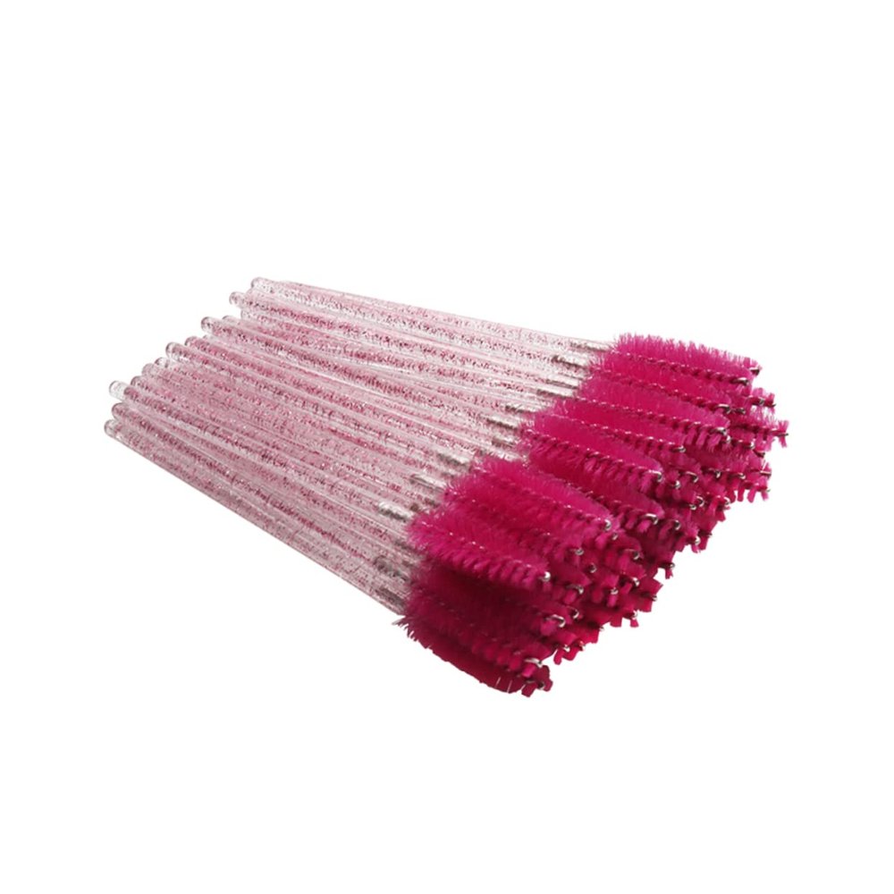 ARTSEWPLY 100pcs Disposable Eyelash Brushes Makeup Applicator Crystal Rod for Mascara Application Portable Eyelash Separators for Professional Beauty Salon Home Use Rosy