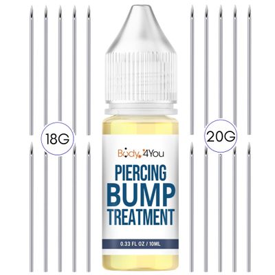 BodyJ4You Piercing Bump Treatment Keloid Bump Removal w 20PC Piercing Needles 18G 20G - Cleaning Solution - Bump Shrinking Drops Keloid Bump Removal - Aftercare Piercing Solution