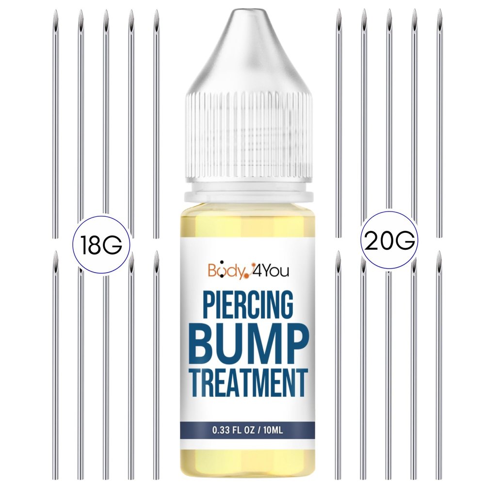 BodyJ4You Piercing Bump Treatment Keloid Bump Removal w 20PC Piercing Needles 18G 20G - Cleaning Solution - Bump Shrinking Drops Keloid Bump Removal - Aftercare Piercing Solution
