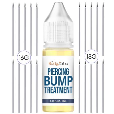 BodyJ4You Piercing Bump Treatment Keloid Bump Removal w 20PC Piercing Needles 16G 18G - Cleaning Solution - Bump Shrinking Drops Keloid Bump Removal - Aftercare Piercing Solution