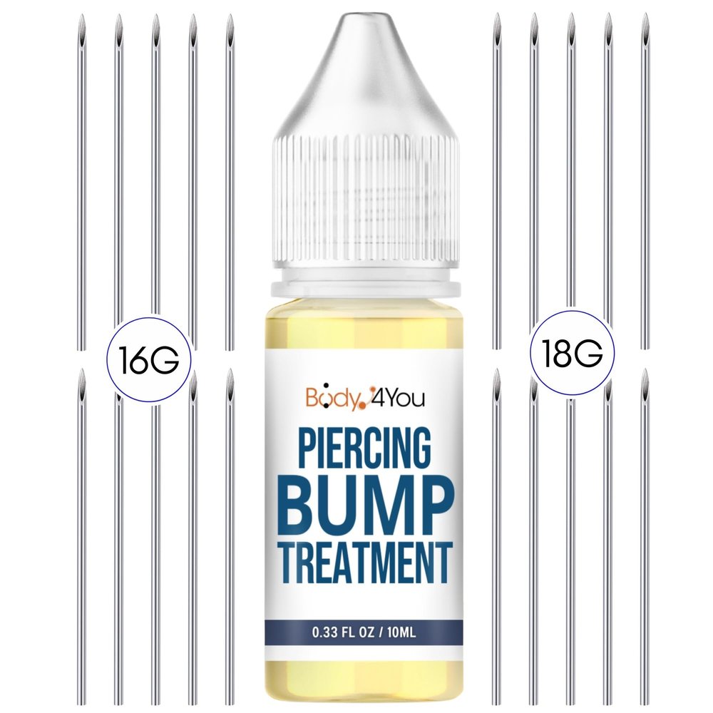 BodyJ4You Piercing Bump Treatment Keloid Bump Removal w 20PC Piercing Needles 16G 18G - Cleaning Solution - Bump Shrinking Drops Keloid Bump Removal - Aftercare Piercing Solution