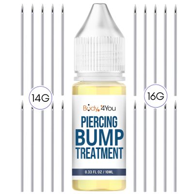 BodyJ4You Piercing Bump Treatment Keloid Bump Removal w 20PC Piercing Needles 14G 16G - Cleaning Solution - Bump Shrinking Drops Keloid Bump Removal - Aftercare Piercing Solution