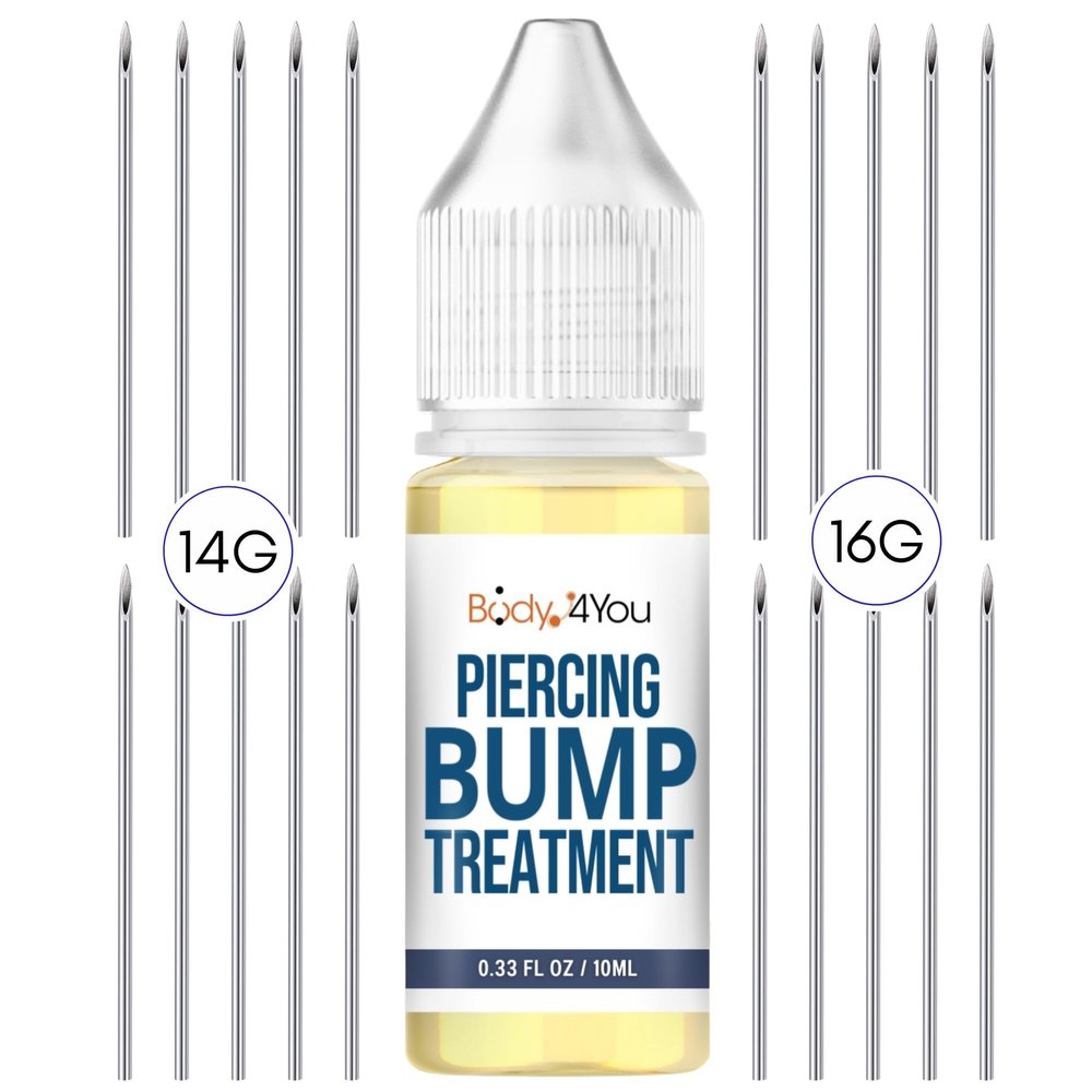 BodyJ4You Piercing Bump Treatment Keloid Bump Removal w 20PC Piercing Needles 14G 16G - Cleaning Solution - Bump Shrinking Drops Keloid Bump Removal - Aftercare Piercing Solution