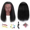 African Human Hair Mannequin Head for Braiding, 16 inch Cosmetology Manikin Doll Head with Real Hair for Styling Black Mannequin Head with Stand view 2