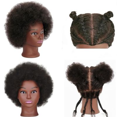 African Braiding Mannequin Head with 100% Human Hair, Cosmetology Mannequin Head with 8 Inch Afro Kinkys Curly Hair Training Manikin Doll Heads for Practice Braiding