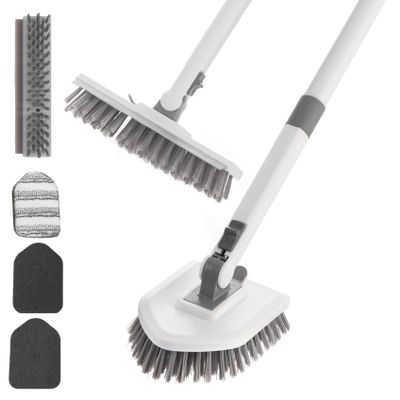 Bathtub Scrubber with Long Handle, 4 in 1 Scrub Brush for Shower, 180 Adjustable Shower Brush Cleaner, Bathroom Cleaning Tools Toilet Kitchen Glass Tile