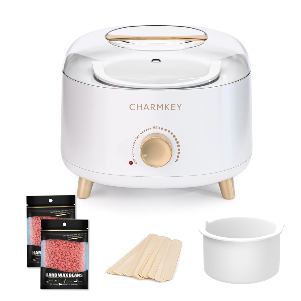 CHARMKEY Waxing Kit for Women with 200g Hard Wax Beads, 10 Applicator Sticks, Wax Warmer with 16.91oz Silicone Bowl, Wax Machine for hair removal at Home for Face, Full Body, Eyebrow, Bikini