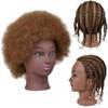 African Kinky-Curly Human Hair Mannequin Head, African Hair Mannequin Head Cosmetology Training Manikin Doll Head Black Mannequin Head for Braiding view 1