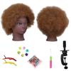 African Kinky-Curly Human Hair Mannequin Head, African Hair Mannequin Head Cosmetology Training Manikin Doll Head Black Mannequin Head for Braiding view 2