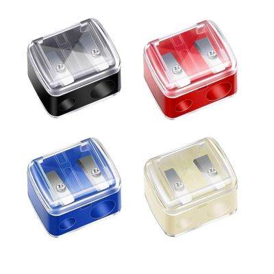 Makeup Pencil Sharpener, 4 Pack Dual Hole Cosmetic Pencil Sharpener for Lip Liner Eyeliner and Brow Pencils, Cosmetic Manual Tools for Women and Makeup Artists,Stainless Steel Blades and Plastic Cover