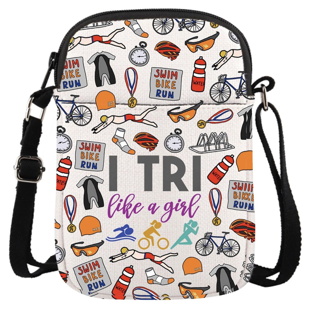 GJTIM Triathlon Gift Swim Bike Run Gift Triathlete Inspirational Zipper Makeup Bag Gift for Triathlon Lover (I Tri CR)