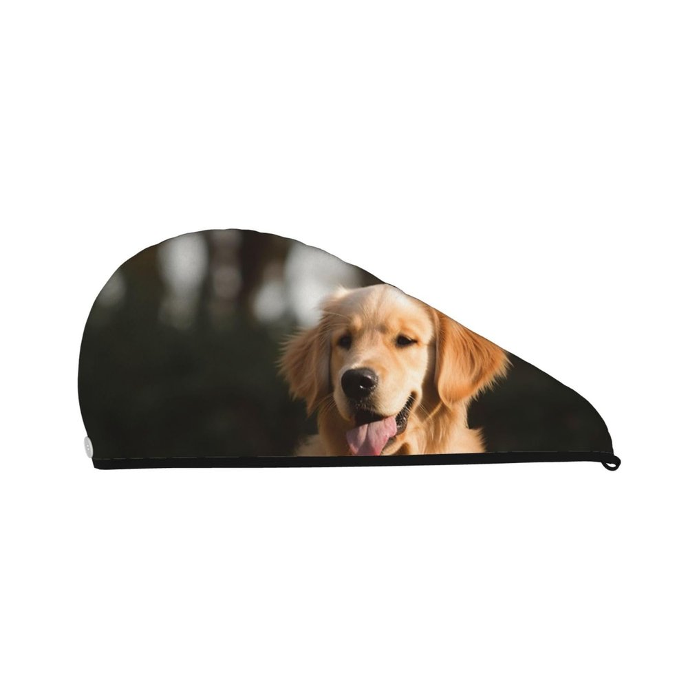 FHEBNDS Microfiber Hair Towel Cap Absorbent Hair Turban Towel Coral Velvet Hair Drying Towel Quick Dry Hair Wrap Cap with Button Golden Retriever Dog Bath Cap Hair Cap Gift for Women