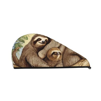 FHEBNDS Microfiber Hair Towel Cap Absorbent Hair Turban Towel Coral Velvet Hair Drying Towel Quick Dry Hair Wrap Cap with Button Sloth Family Bath Cap Hair Cap Gift for Women