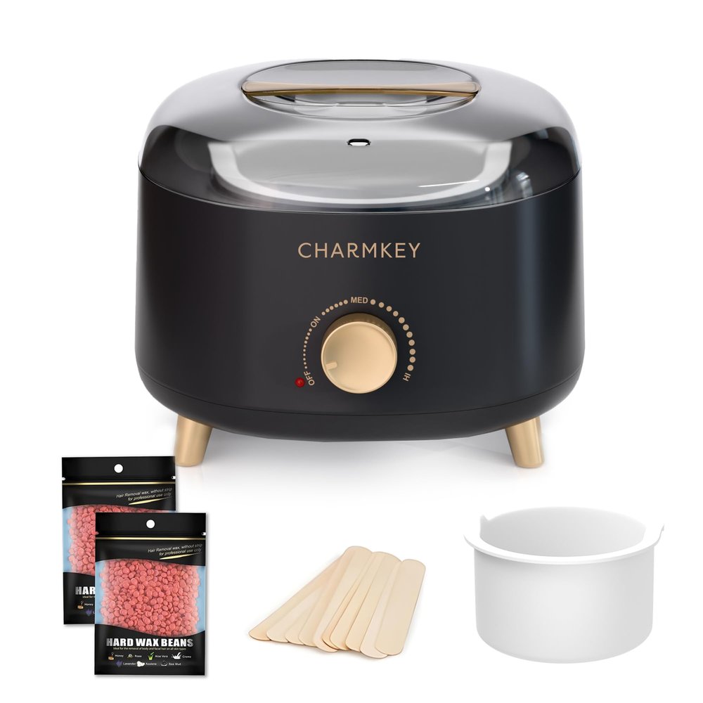 CHARMKEY Waxing Kit for Women, Wax Warmer for Hair Removal with 200g Hard Wax Beads, Wax Melt Machine with 16.91oz Silicone Bowl for Home Salon, Wax Pot for Face, Full Body, Eyebrow, Bikini