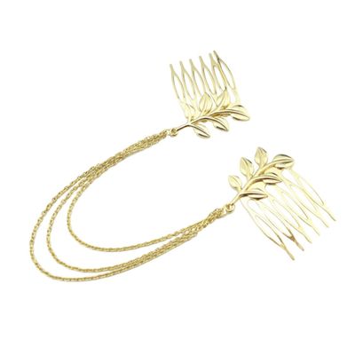BIUDECO Leaf Chain Hairpin Comb Vintage Style Tassel Hair Clip Stylish Hair Accessories for Women