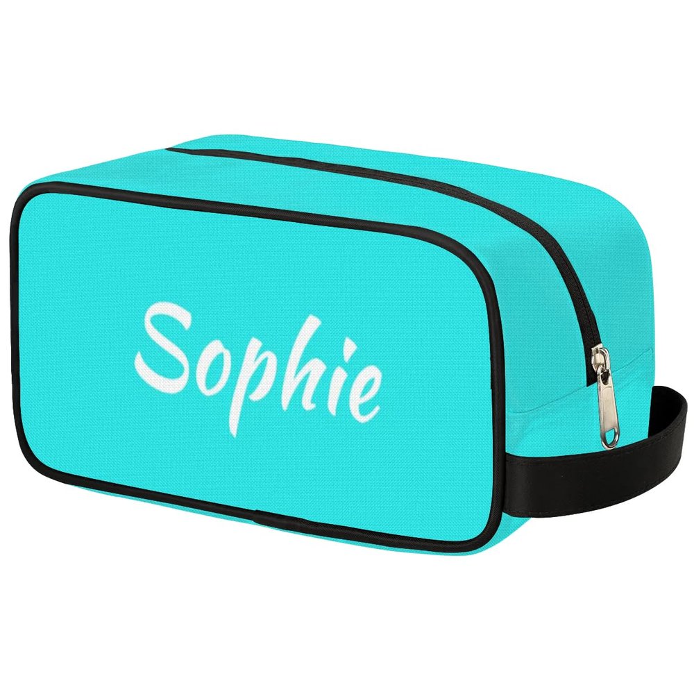 Zestdesign Custom Travel Toiletry Bag Custom Makeup Bag with Name Personalized Cosmetic Bag Shaving Dopp Kit for Women Men, Light Blue