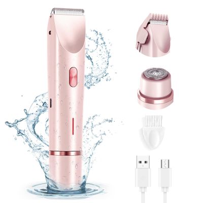 XieJY Women's Body Shaver, 2 in 1 Head Bikini Trimmer Rechargeable Eletctric Shaver for Women IPX7 Waterproof Wet and Dry Hair Trimmer for Facial Face Lip Chin Underarm Legs (Pink)