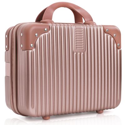 Acshio Hard Shell Cosmetic Travel Case, 17 Inch Mini Travel Hand Luggage with Elastic Band, Portable ABS Carrying Makeup Case Suitcase Train Cosmetic Bag for Travel, Camping, Business Trip