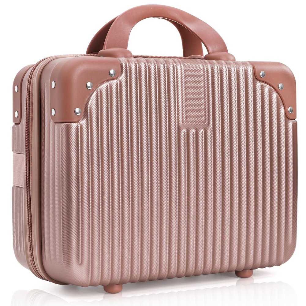 Acshio Hard Shell Cosmetic Travel Case, 17 Inch Mini Travel Hand Luggage with Elastic Band, Portable ABS Carrying Makeup Case Suitcase Train Cosmetic Bag for Travel, Camping, Business Trip