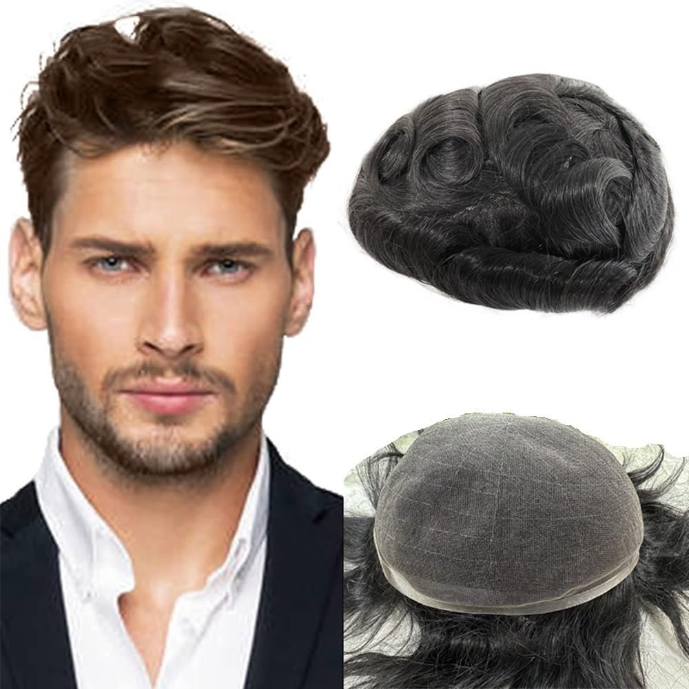 zhongxlla Wig for Men Men Capillary Prosthesis HD Lace Man Toupee Indian Human Remy Hair Wigs Full Lace Human Hair System Replacement Hair Wig Male Hair Replacement Systems(Brown,6x9)