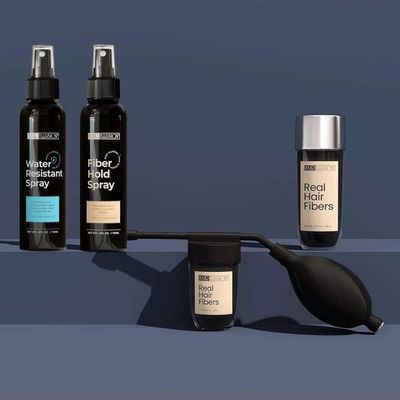 Hair Illusion 100% Real Hair Fibers Combo Kit Bundle: Hair Fibers, Hold spray, Water Spray, & Applicator for Instant Natural Fuller Hair for Thinning & Enhancement Blend (Jet Black)