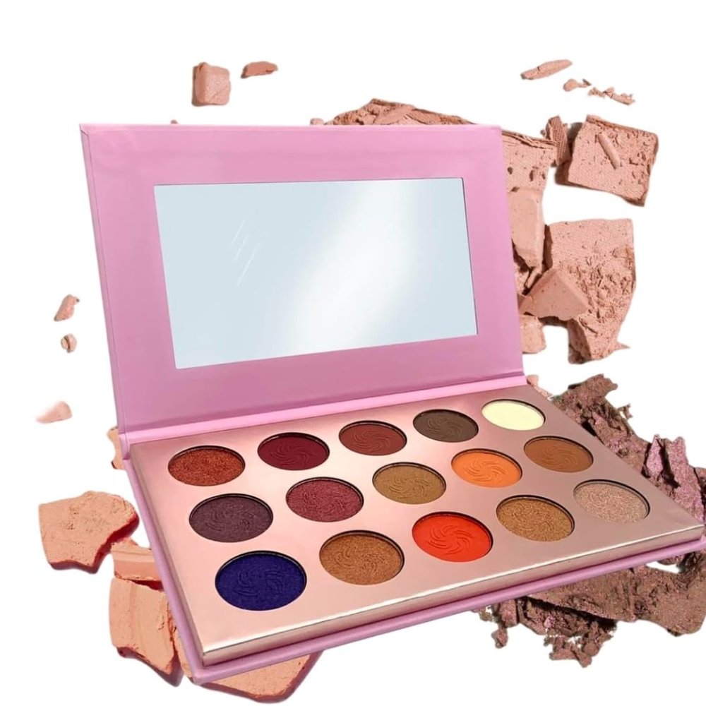 BEAUTELE COSMETICS Grace 15 Color Eyeshadow Palette + High-Pigment + Blendable + Versaitlity, Lg pink compact,