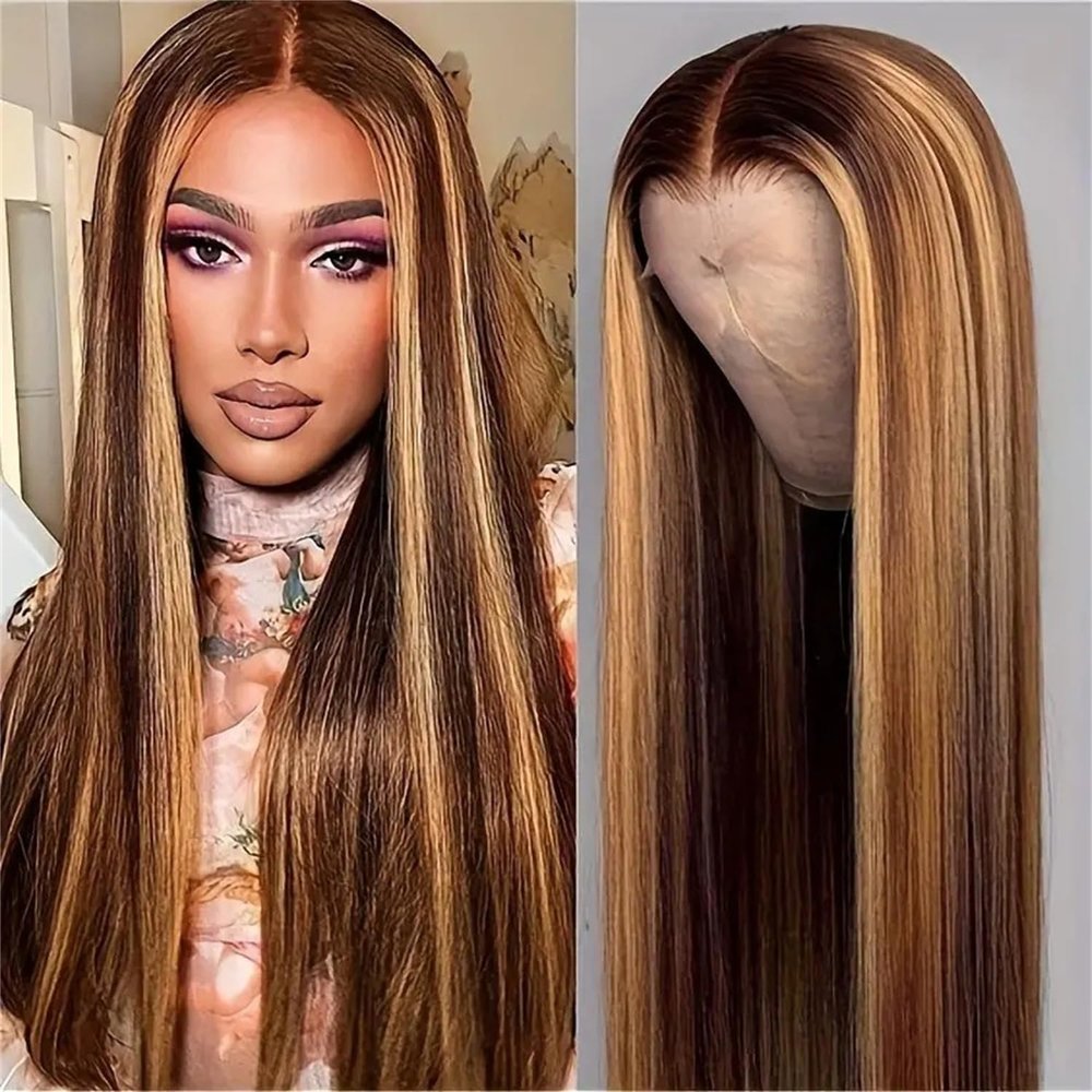 13x4 HD Highlight Ombre Body Straight Lace Front Wig Human Hair, Plucked Brazilian Deep Straight Wig Human Hair, HD Lace Frontal Wig Human Hair for Women with Baby Hair (20 Inch)