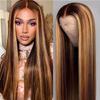 13x4 HD Highlight Ombre Body Straight Lace Front Wig Human Hair, Plucked Brazilian Deep Straight Wig Human Hair, HD Lace Frontal Wig Human Hair for Women with Baby Hair (20 Inch) view 1