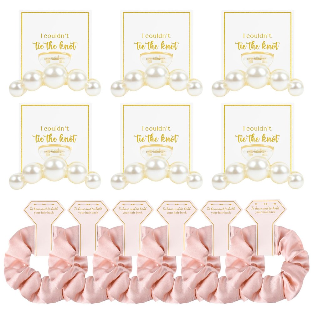 12 Pcs Bridesmaid Proposal Gifts Bridesmaid Pear Hair Claw Clips Hair Scrunchies Bridal Shower Gifts Bachelorette Party Wedding Favors Present Hair Accessories for Women (Pink Series)