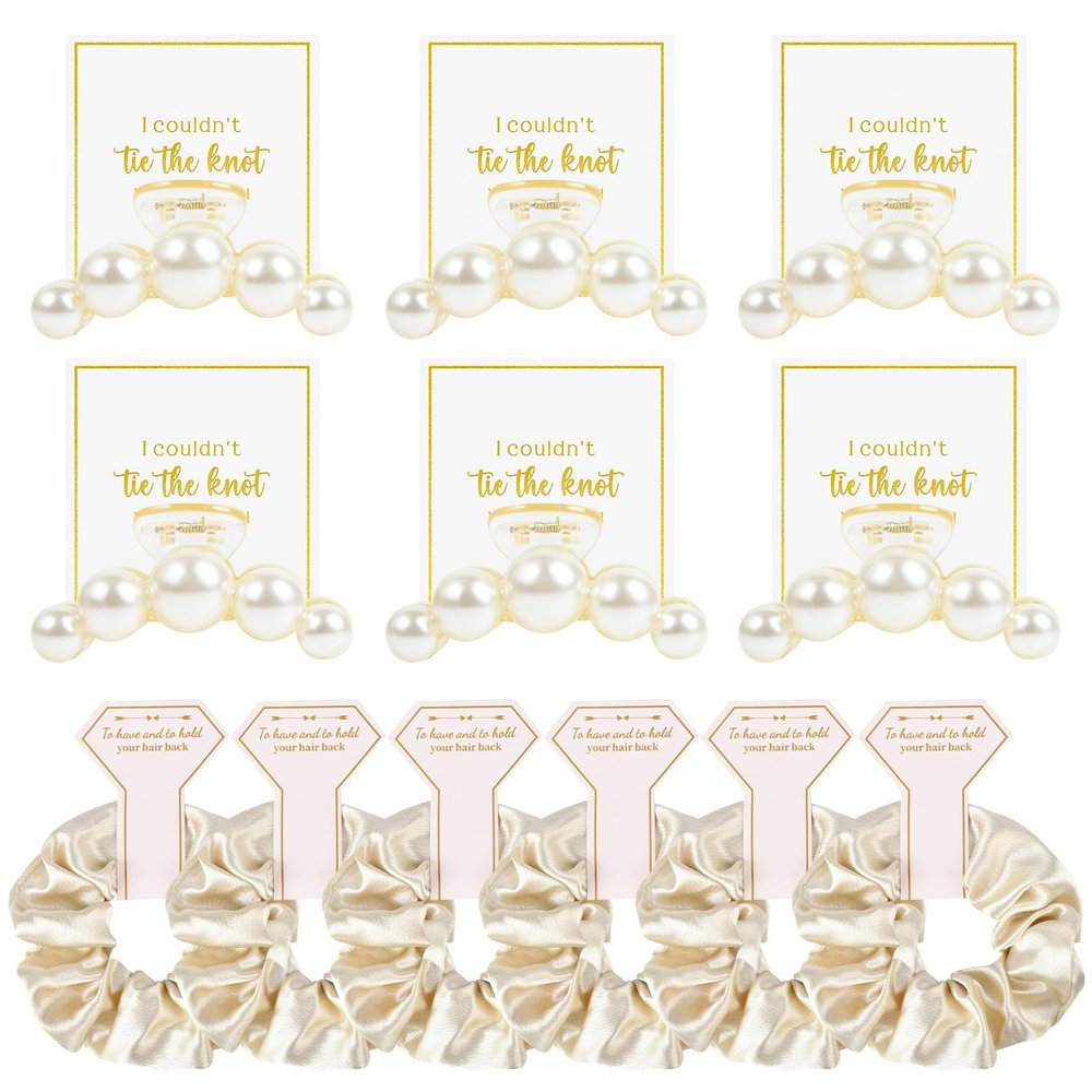12 Pcs Bridesmaid Proposal Gifts Bridesmaid Pear Hair Claw Clips Hair Scrunchies Bridal Shower Gifts Bachelorette Party Wedding Favors Present Hair Accessories for Women(Golden Series)